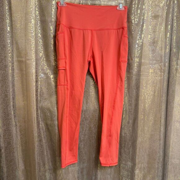 LegEnd Coral Orange Pocket High Rise Athletic Stretchy Ankle Leggings Size XL - Picture 1 of 7